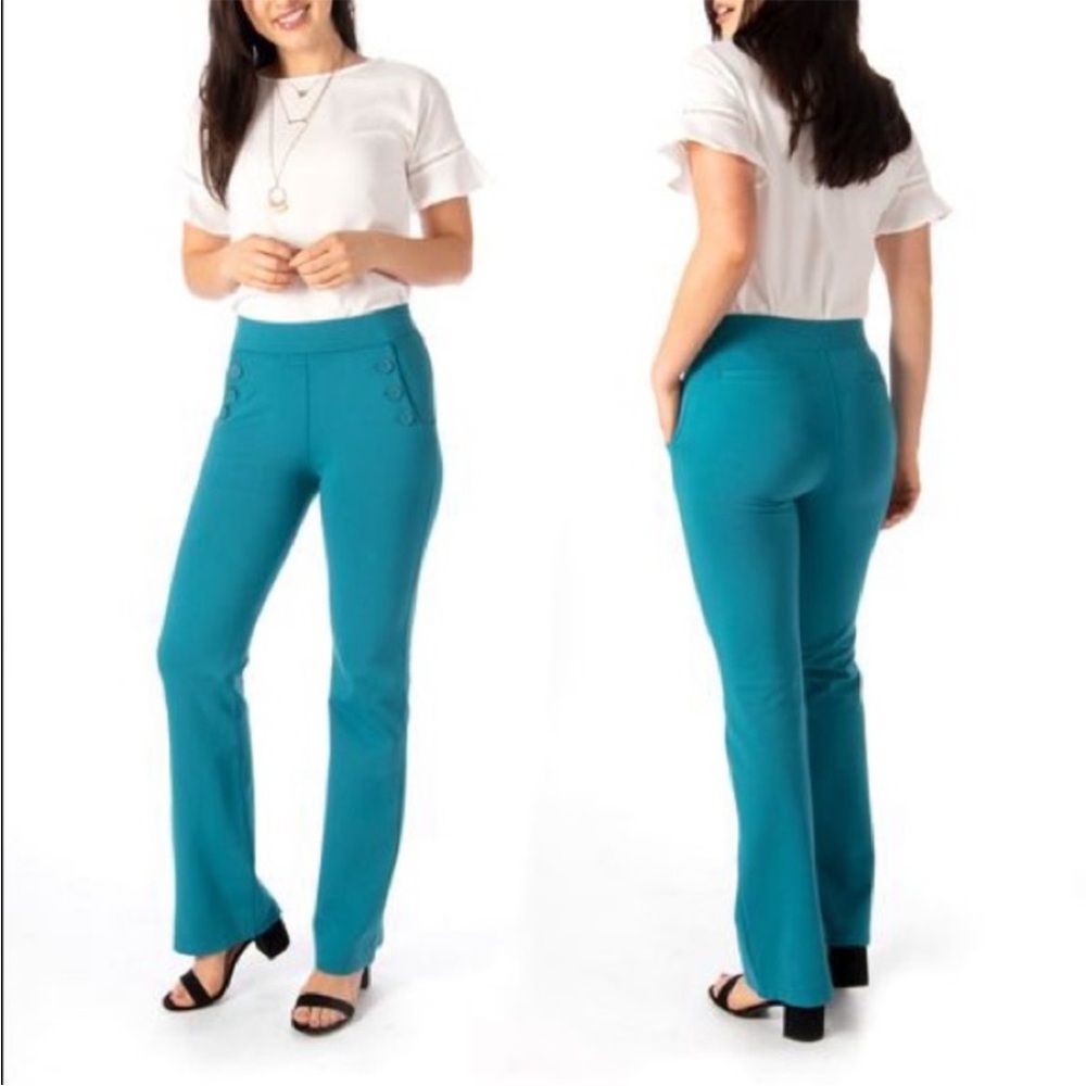Betabrand Sailor 6 Button Bootcut Yoga Dress Pants Size Medium Teal - Picture 4 of 10